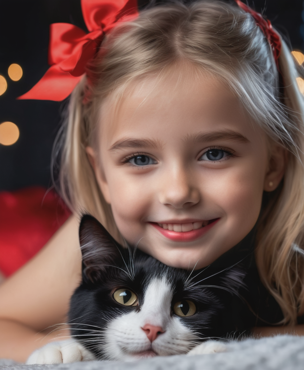 AI generated: little girl playing with cat (Stable Diffusion - Photography)
