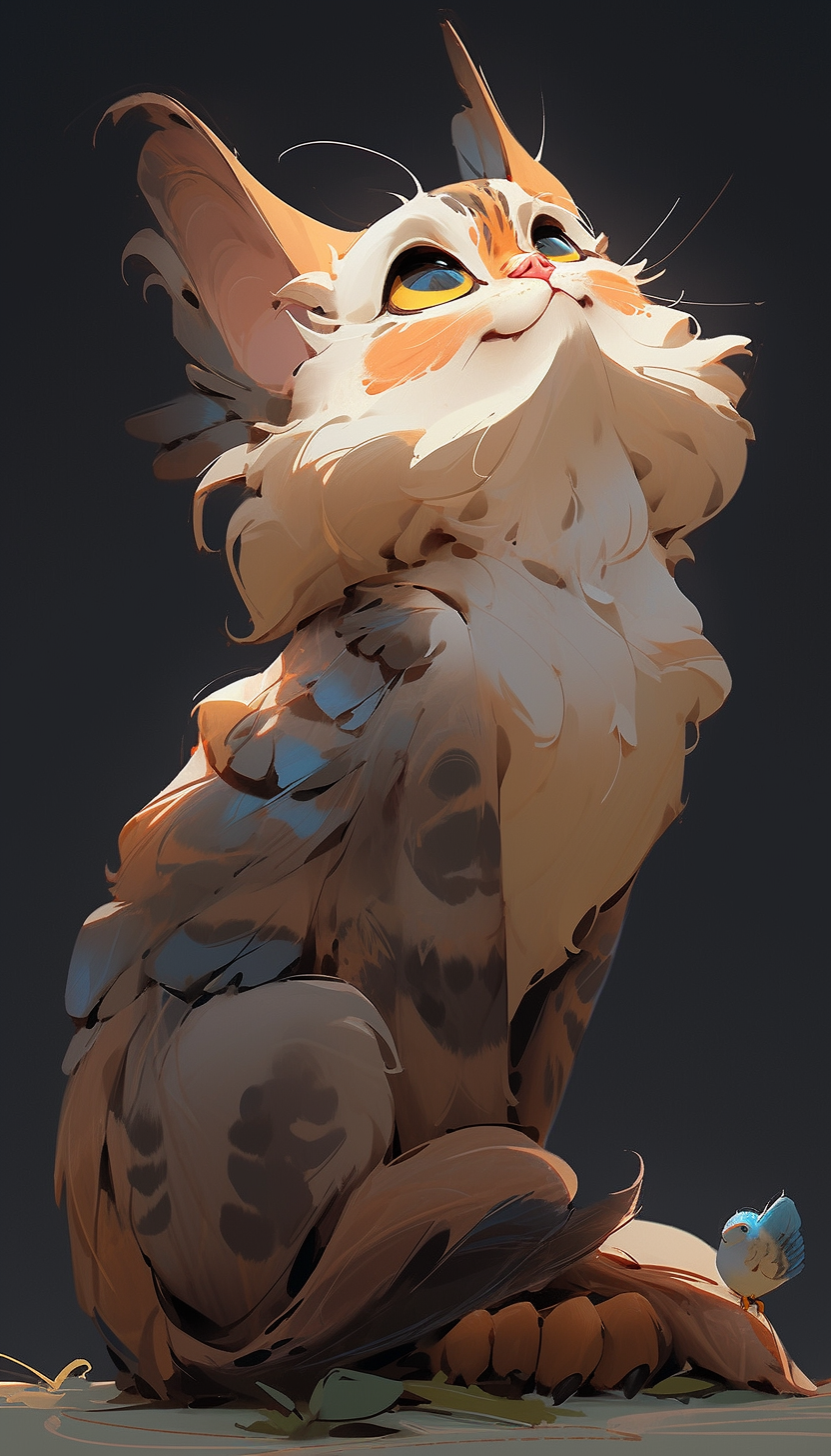 AI generated: Midjourney prompt: part owl, part cat, owl cat, creature, cute, conce... (Midjourney - Anime)