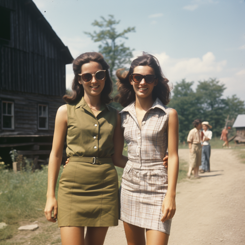 Midjourney prompt: A photo from the late sixties shows two women stan... - Midjourney