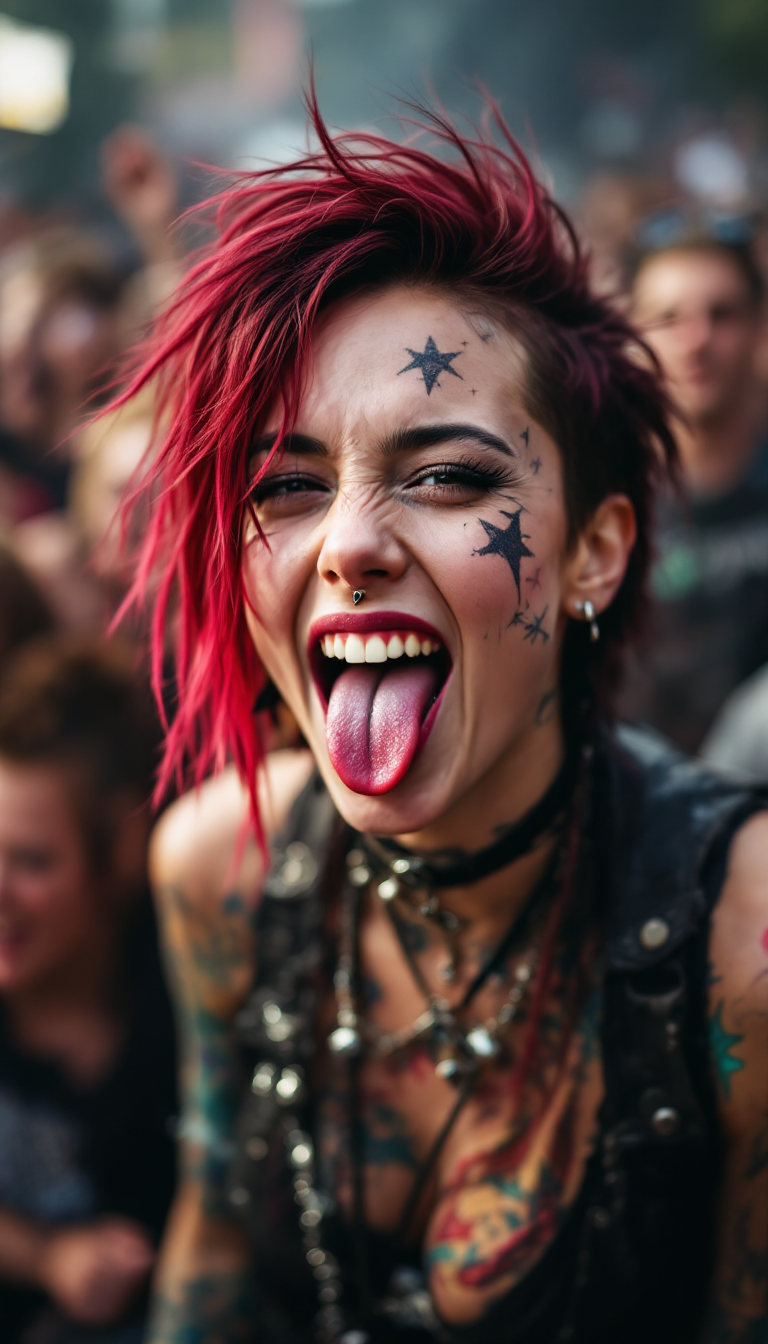 AI generated: FLUX prompt: Profootage a punk rocker girl,her tongue is out,h... (FLUX - Portraits)