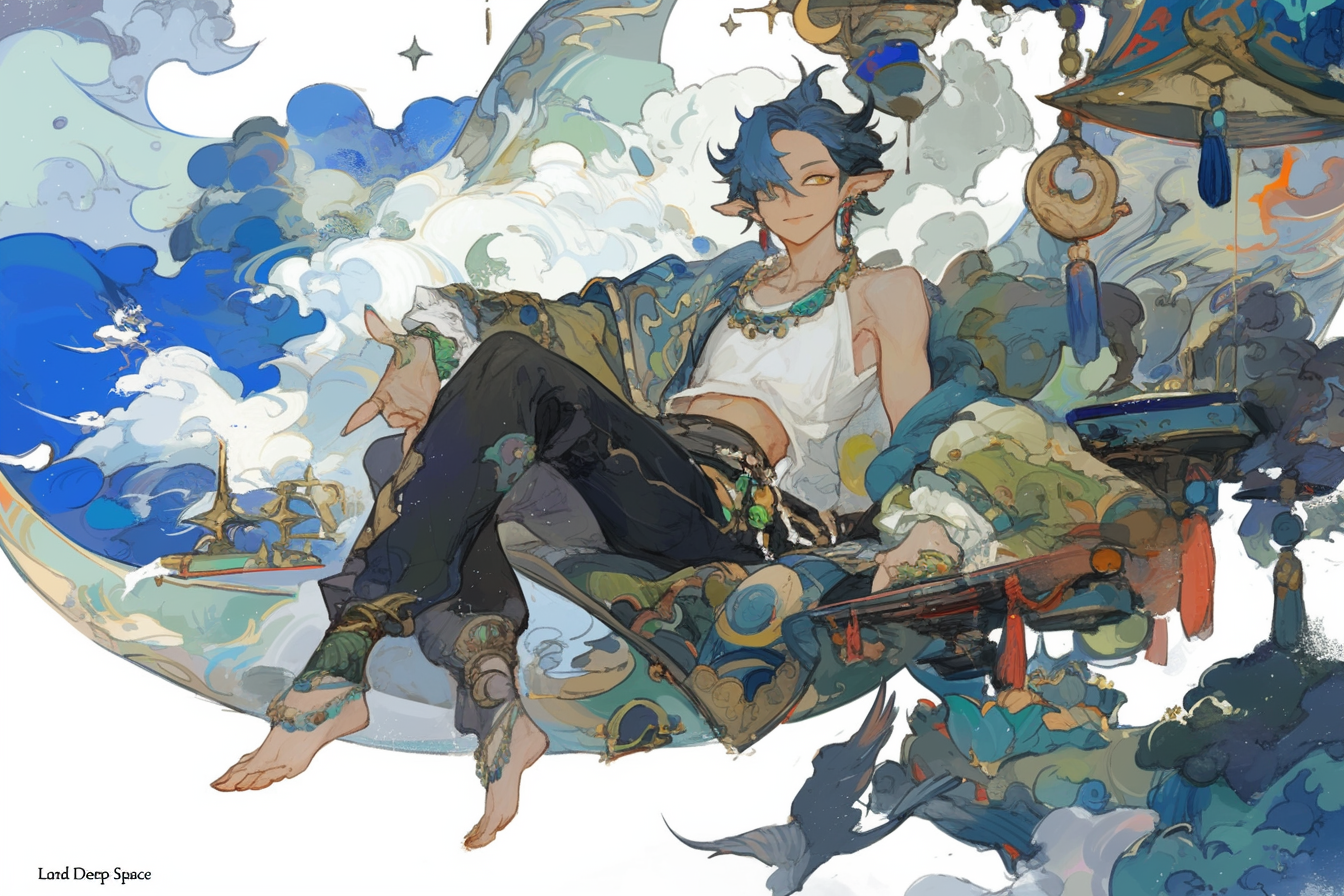 صورة مولدة بالذكاء الاصطناعي: Midjourney prompt: a illustration of Rafayel, a character in the game... (نموذج Midjourney - أنمي)