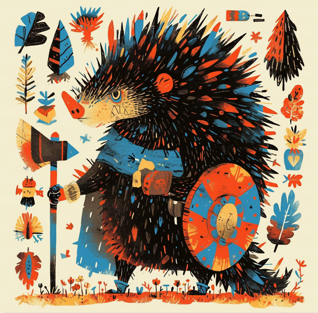 AI generated: Midjourney prompt: A cartoonish and whimsical design,Stupid porcupine... (Midjourney - Anime)