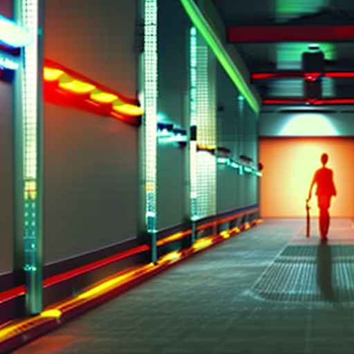 Stable Diffusion prompt: At night, the corridor is orange...
