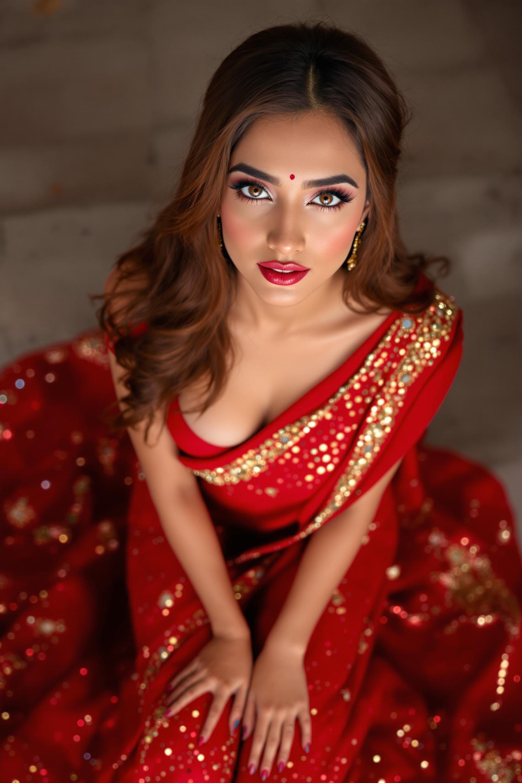 AI generated: FLUX prompt: Shot from above, 20 years old Indian lady kiara ad... (FLUX - Concept Art)