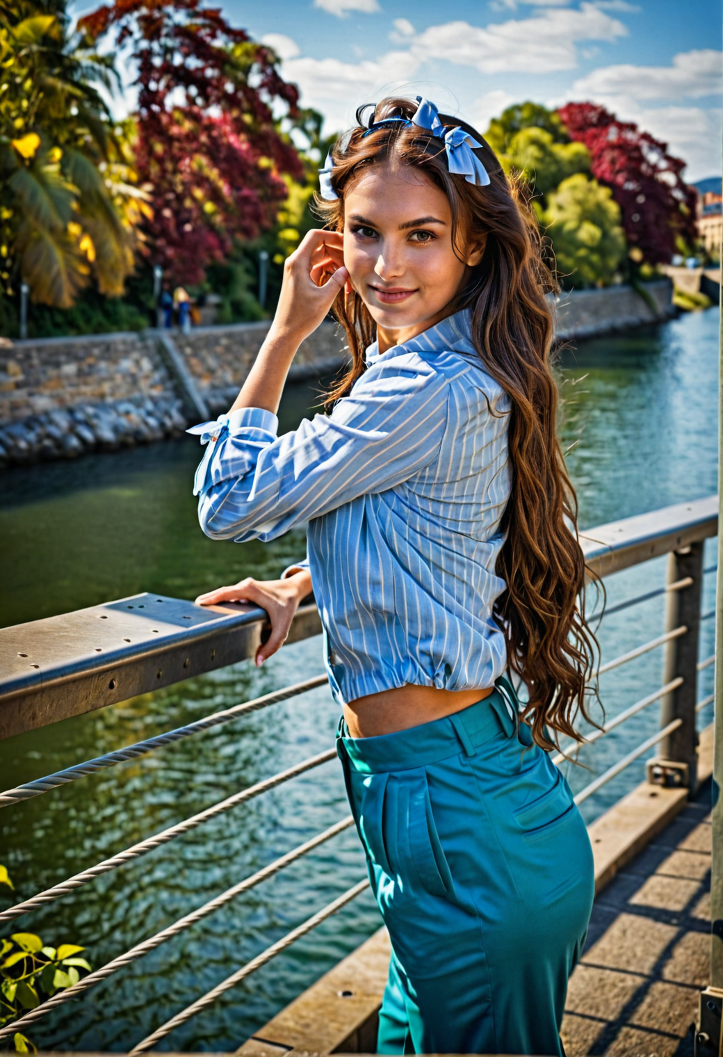 صورة مولدة بالذكاء الاصطناعي: Stable Diffusion prompt: HDR photo of 3/4 shot of a woman standing at the r... (نموذج Stable Diffusion - تصوير فوتوغرافي)