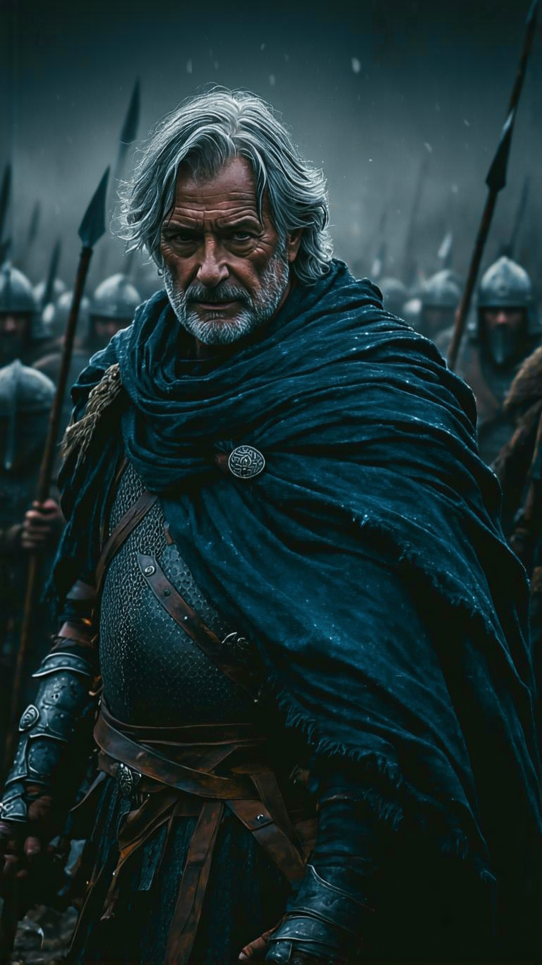 صورة مولدة بالذكاء الاصطناعي: Stable Diffusion prompt: A legendary warrior stands defiant against the tid... (نموذج Stable Diffusion - فن مفاهيمي)