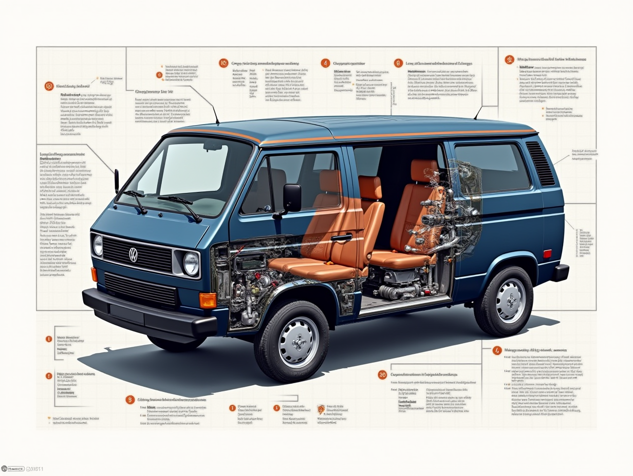 صورة مولدة بالذكاء الاصطناعي: Midjourney prompt: a 1988 Volkswagen T3 Syncro in navy blue, syncro 4... (نموذج Midjourney - فن مفاهيمي)