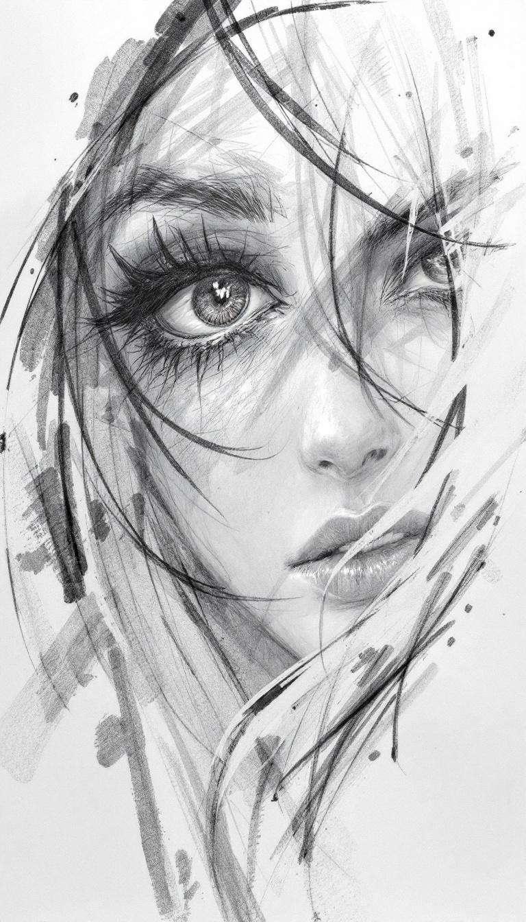 FLUX prompt: Pencil style, drawing,sketch, girl with fierce cha... - FLUX