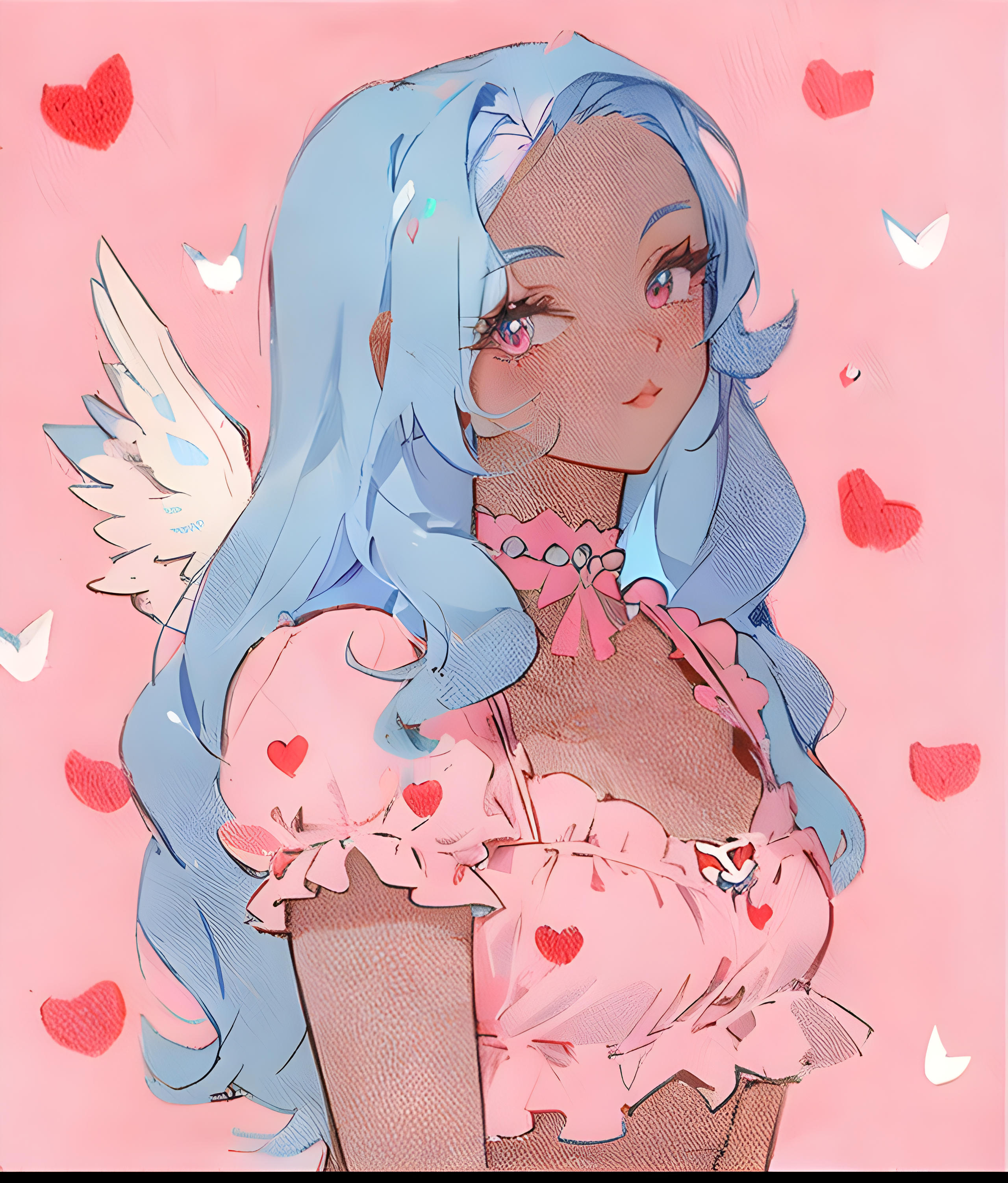 Counterfeit-V2.5 prompt: a drawing of a woman with blue hair and angel wing... - Counterfeit-V2.5