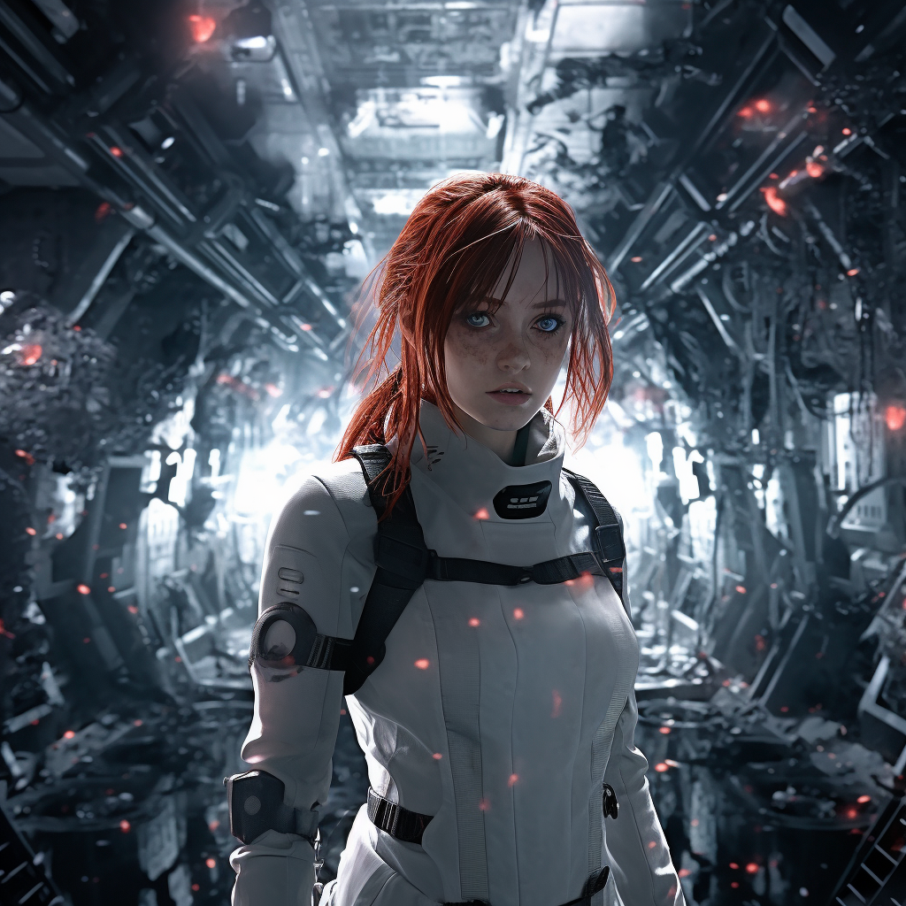 صورة مولدة بالذكاء الاصطناعي: Midjourney prompt: hyper realistic of a beautiful redhaired girl, in ... (نموذج Midjourney - صور شخصية)