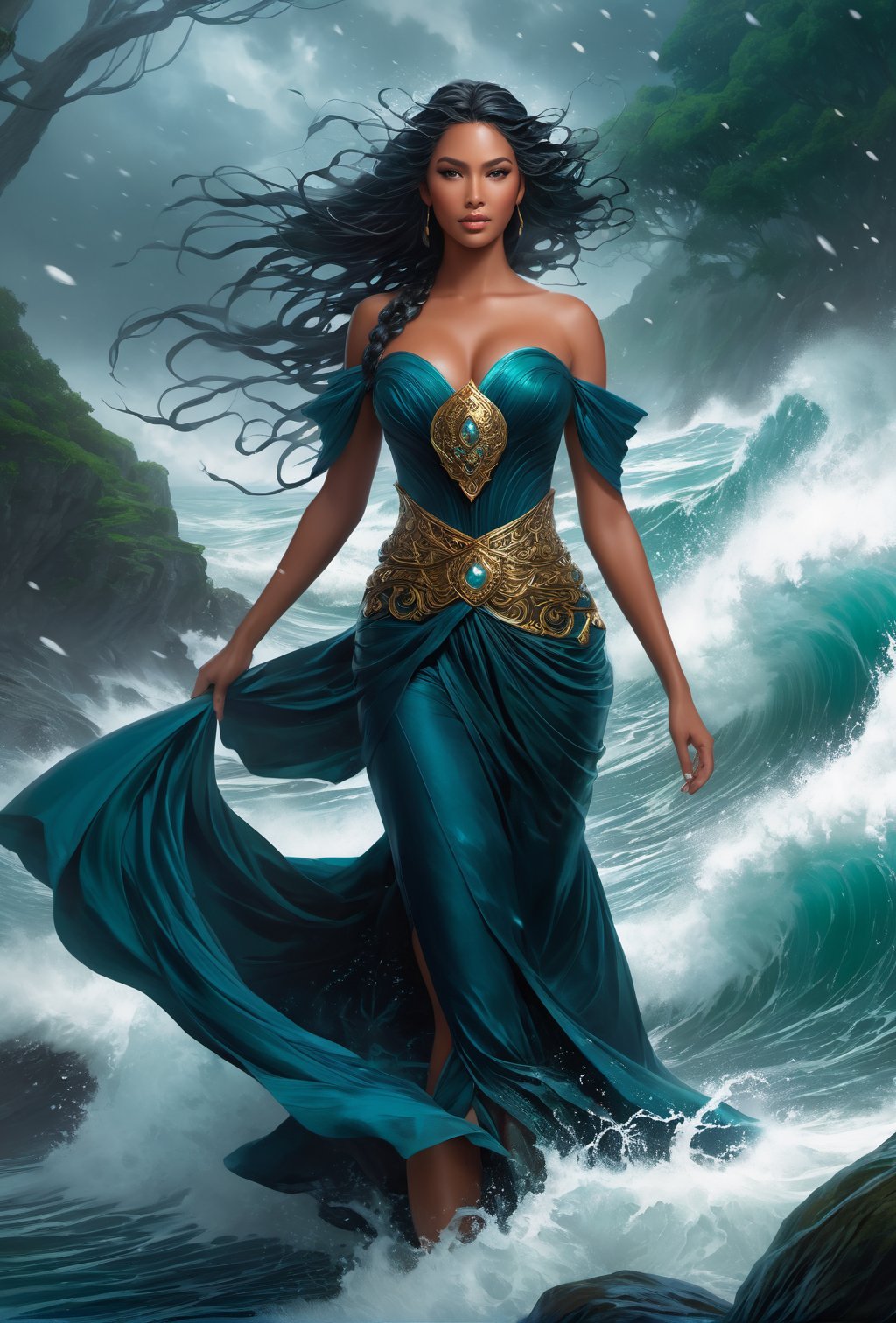 Stable Diffusion prompt: fully clothed powerful goddess o...