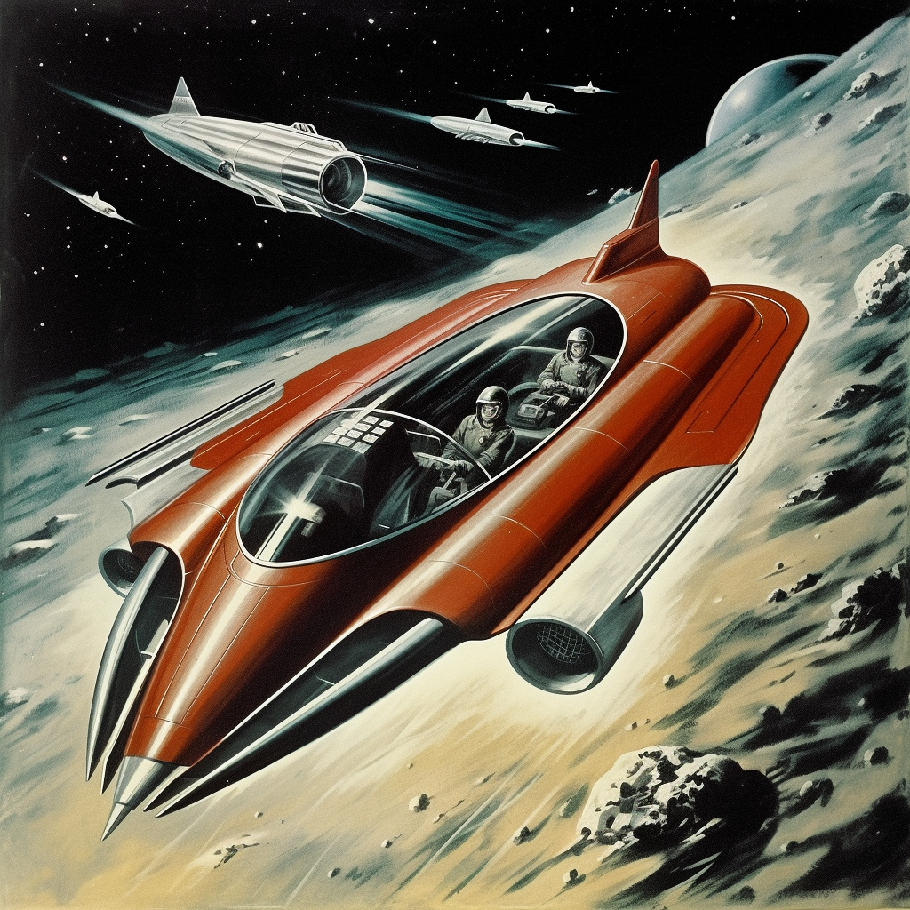 صورة مولدة بالذكاء الاصطناعي: Man To The Moon by 1964! (نموذج Midjourney - فن مفاهيمي)