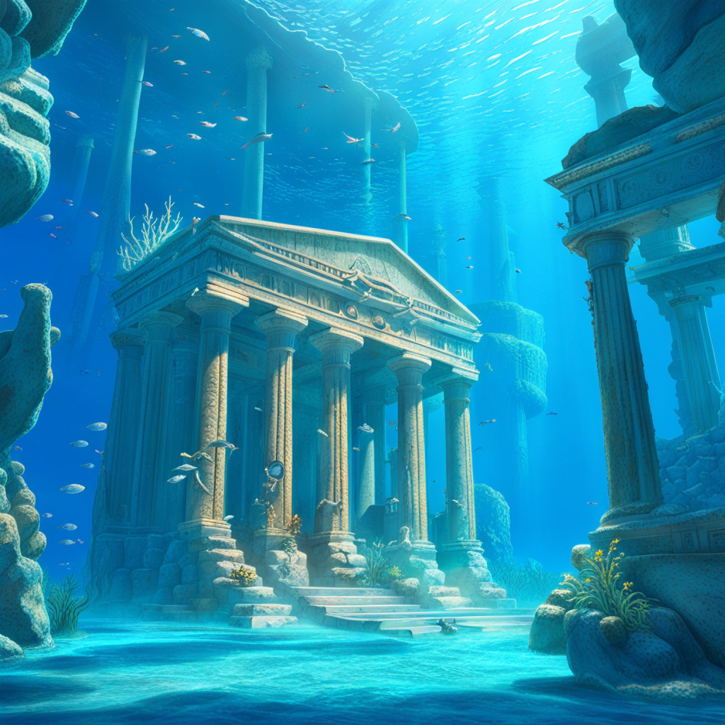 Stable Diffusion prompt: underwater temple, (ancient city...