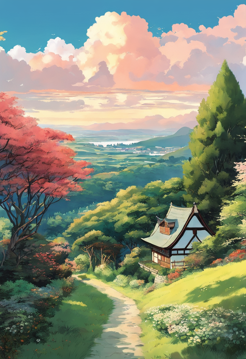 AI generated: Stable Diffusion prompt: aesthetic landscape picture anime, Ghibli, detaile... (Stable Diffusion - Landscapes)