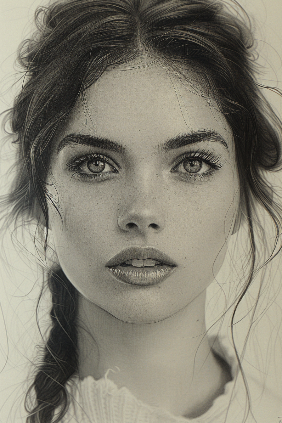 صورة مولدة بالذكاء الاصطناعي: Midjourney prompt: sketch of a woman, bold use of line, in the style ... (نموذج Midjourney - صور شخصية)