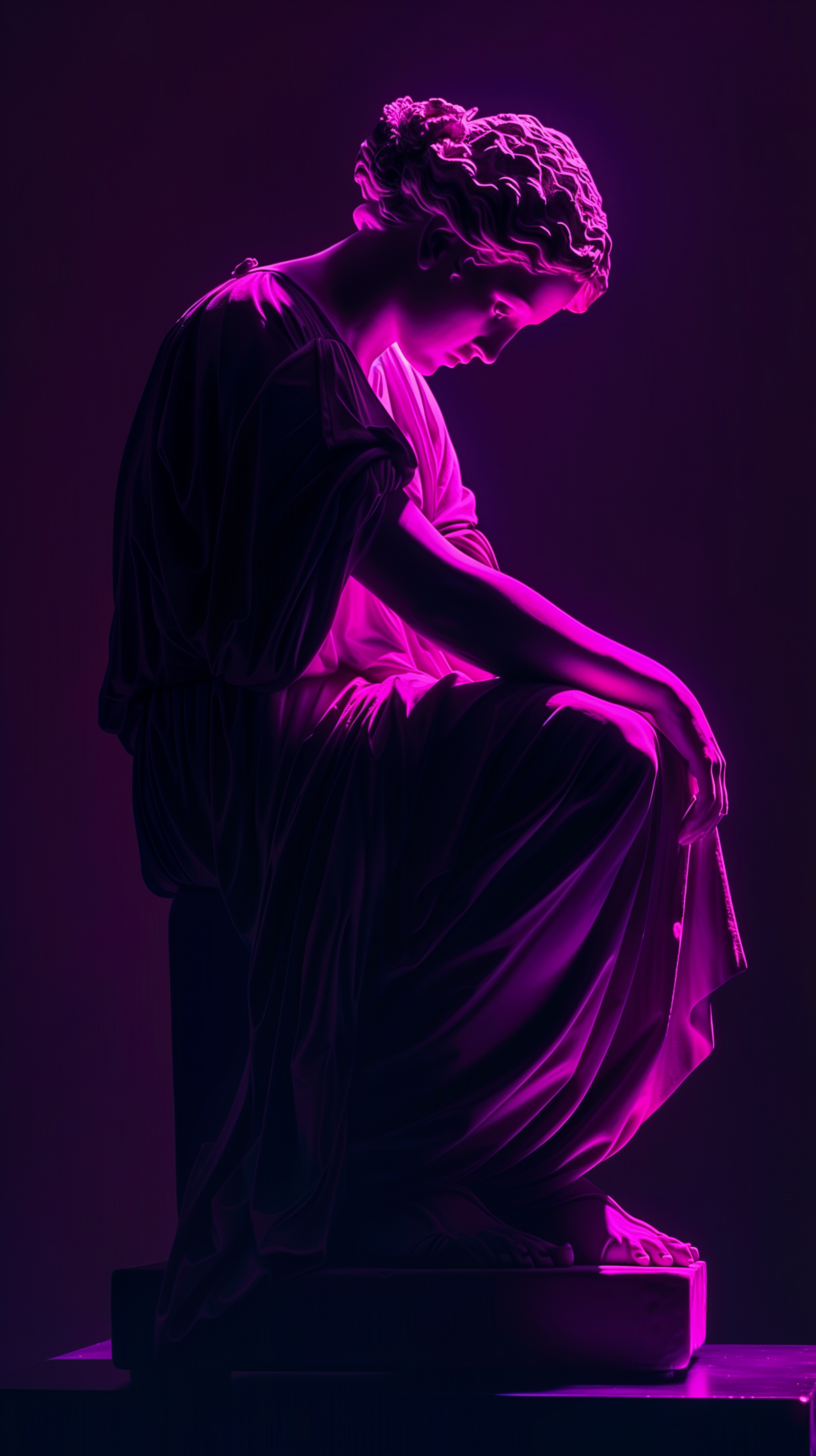 Midjourney prompt: vaporwave style, neon pink greek statue of a woman... - Midjourney