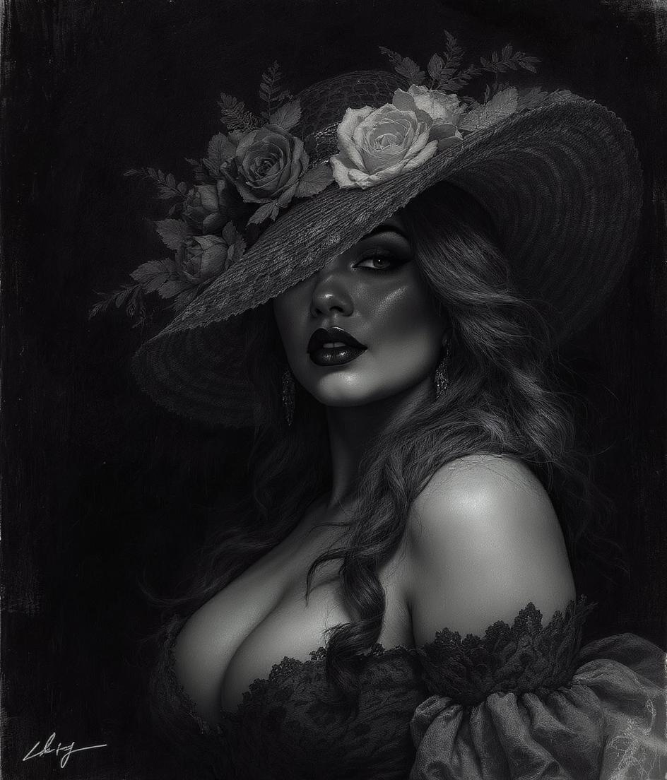 AI generated: FLUX prompt: Detailed dramatic black and white charcoal drawing... (FLUX - Portraits)