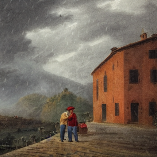 Stable Diffusion prompt: an italian landscape with rain a...