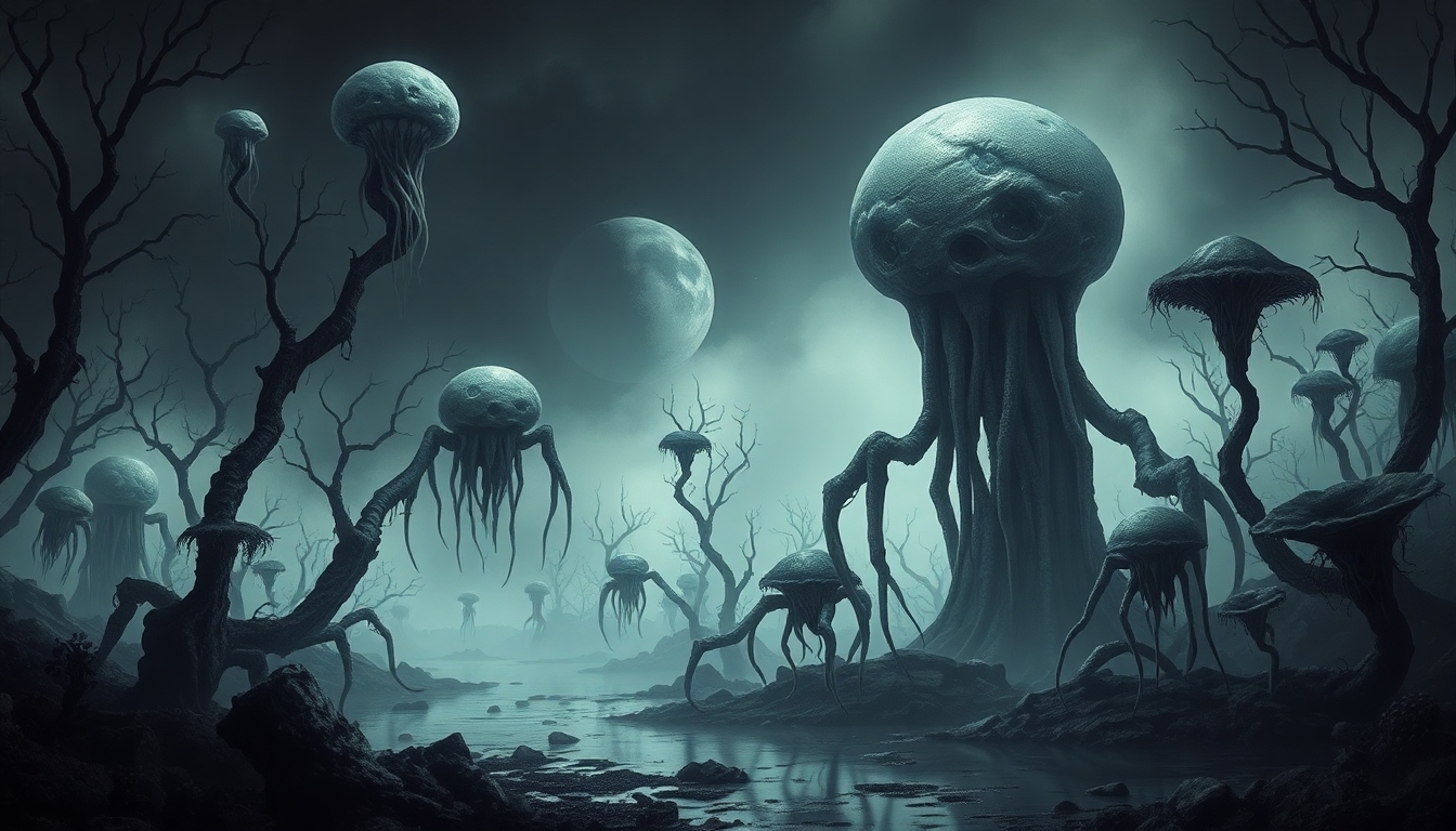 FLUX prompt: Dark nightmare alien landscape fantasy, fant...