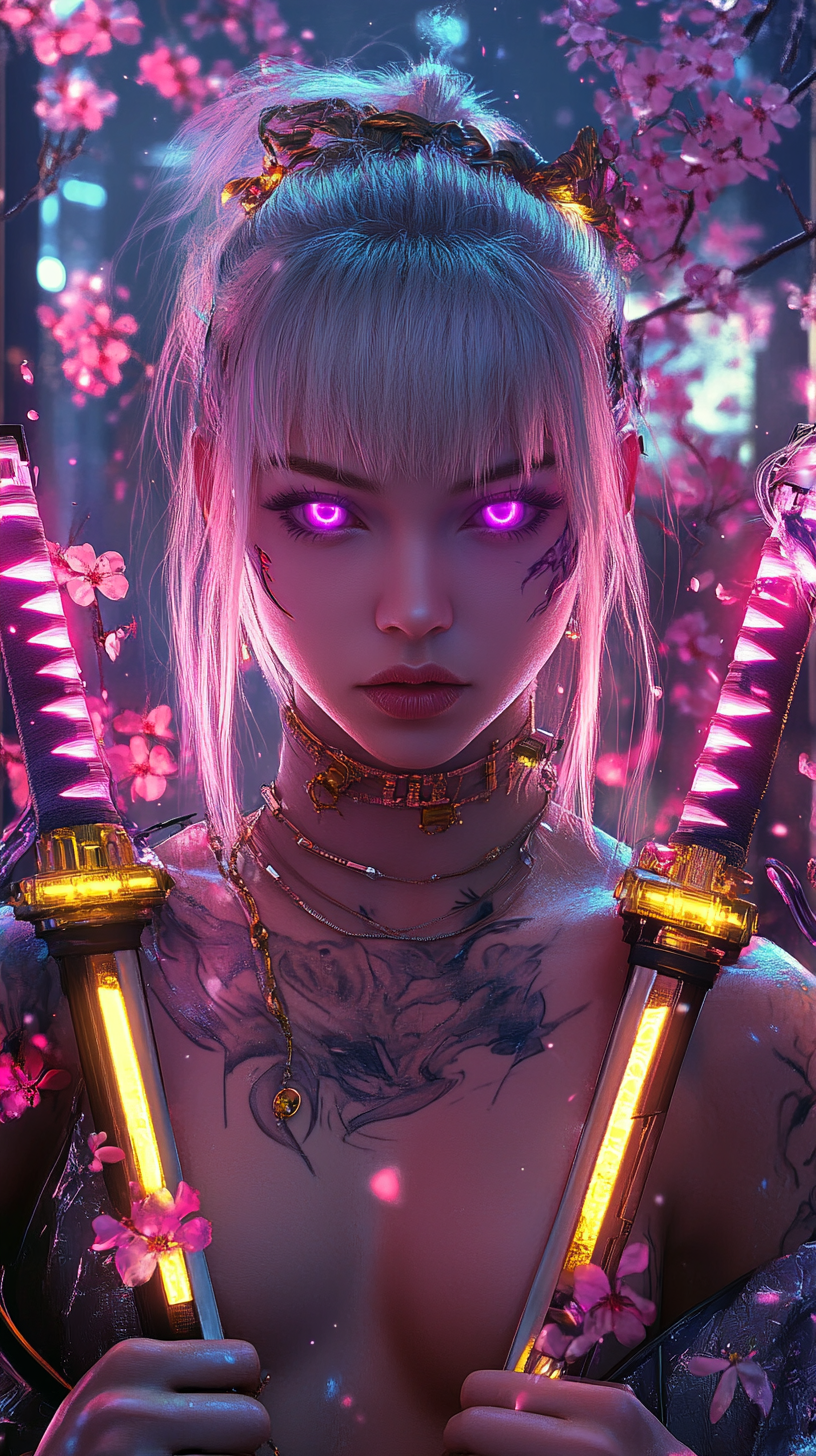 صورة مولدة بالذكاء الاصطناعي: Cyberpunk Queen (نموذج Midjourney - فن مفاهيمي)