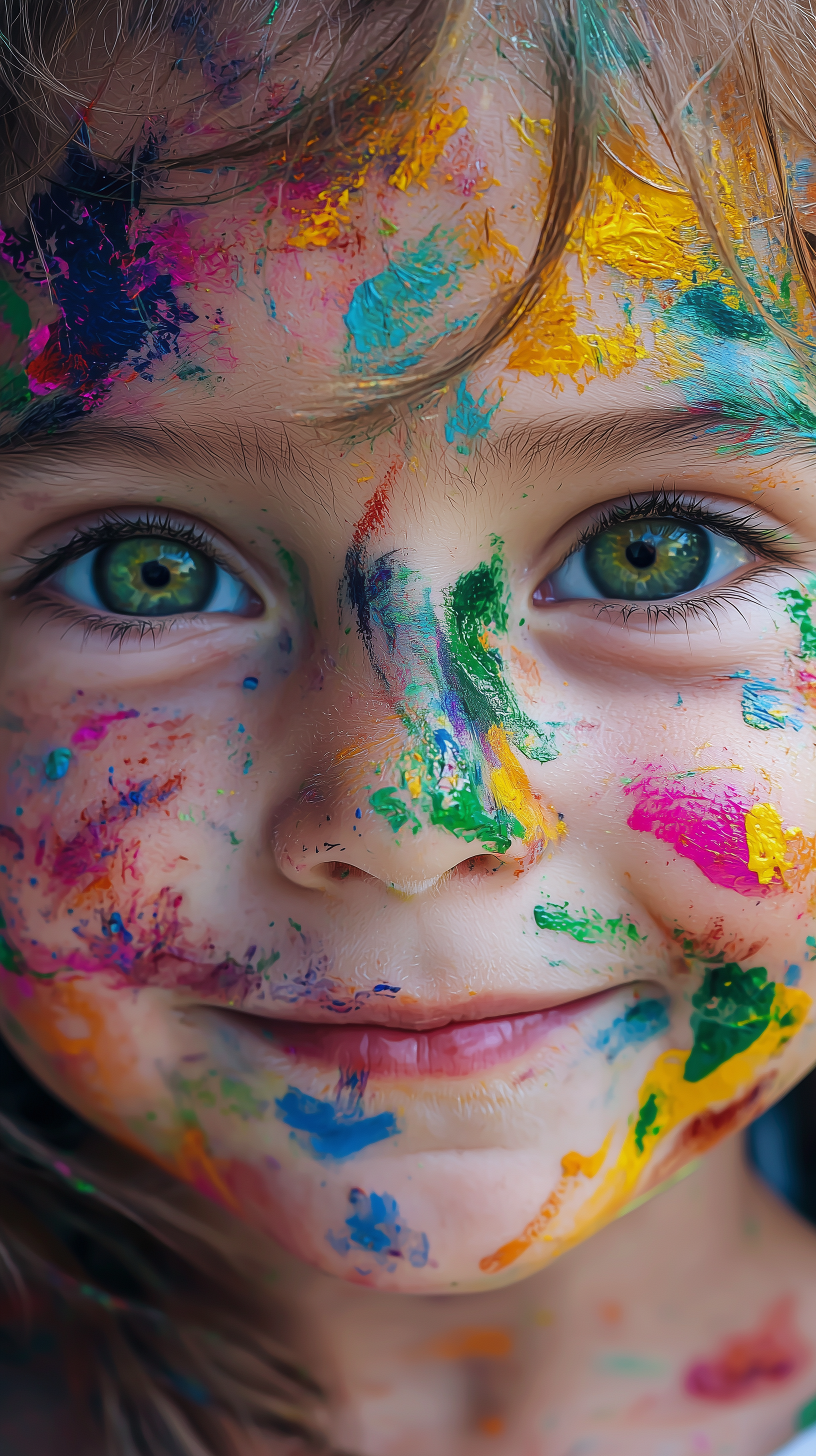 AI generated: Midjourney prompt: abstract color art painted on a child's face, big ... (Midjourney - Portraits)