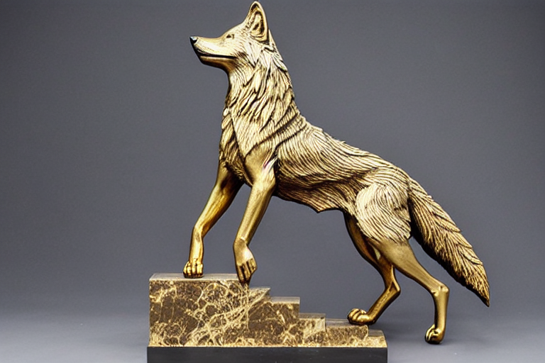 Stable Diffusion prompt: gorgeous wolf statue with gold f...