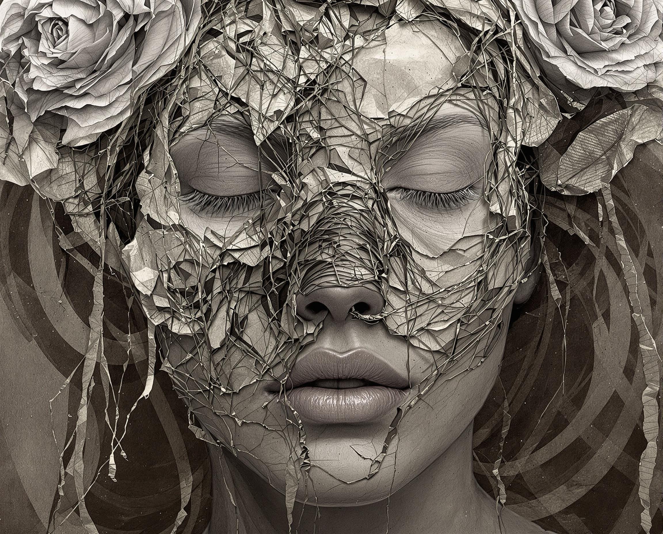 FLUX prompt: a woman with roses on her nose, in the style of ma... - FLUX