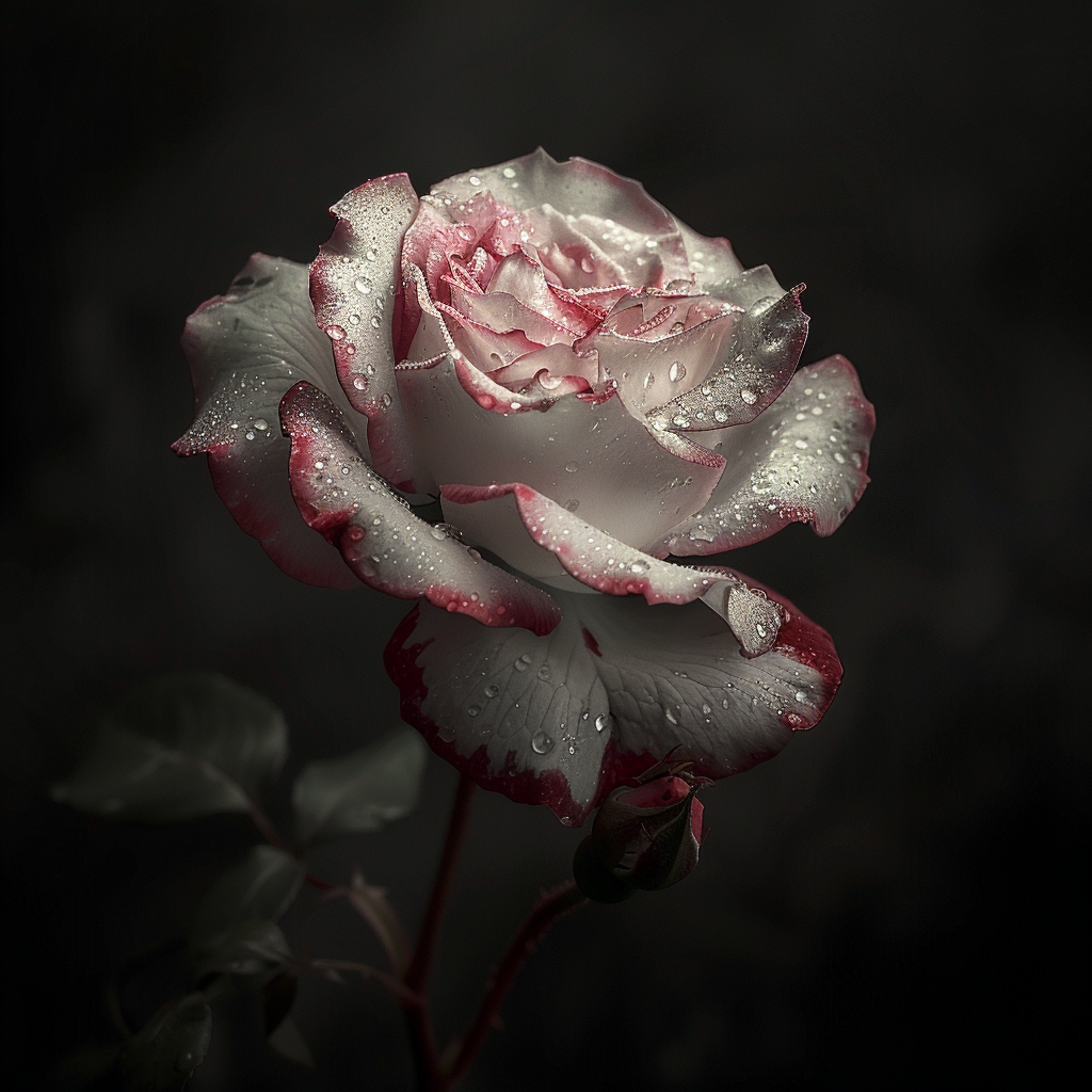Midjourney prompt: macro photography, blooming rose, natural light, i... - Midjourney
