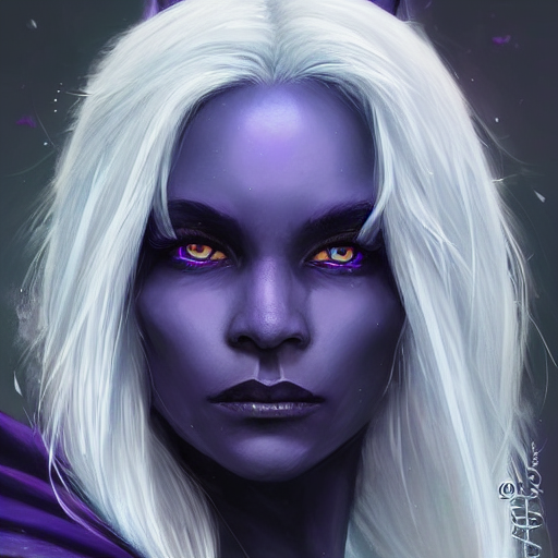Stable Diffusion prompt: fantasy elf drow with dark purpl...