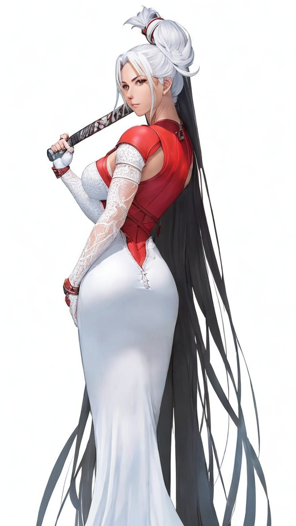 AI generated: Deliberate prompt: a woman in a white dress holding a baseball bat, t... (Deliberate - Anime)