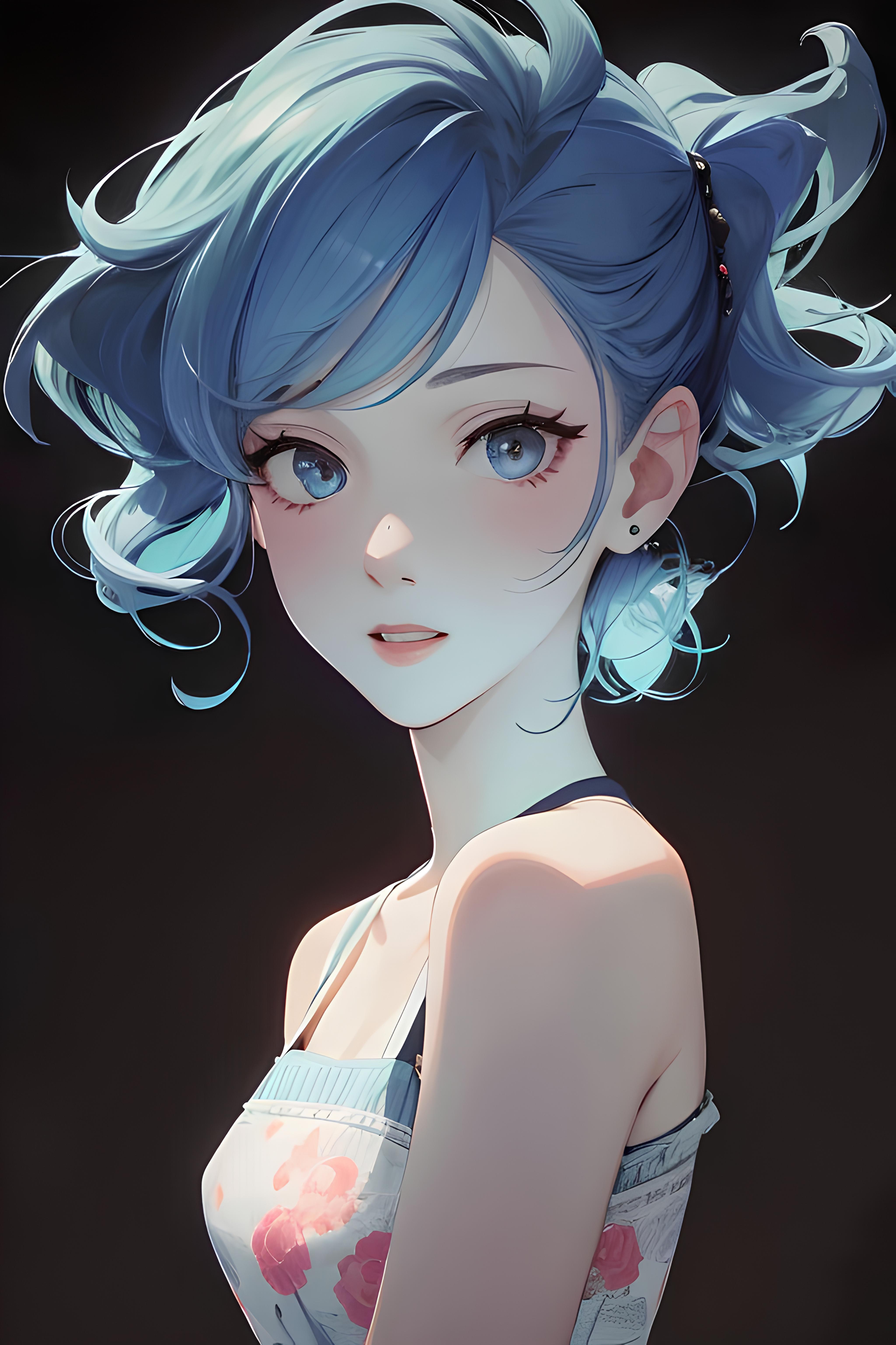 DreamShaper prompt: a close up of a person with blue hair, a character... - DreamShaper