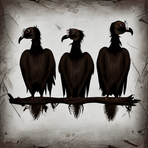 Redshift Diffusion prompt: three vultures on a branch, re...