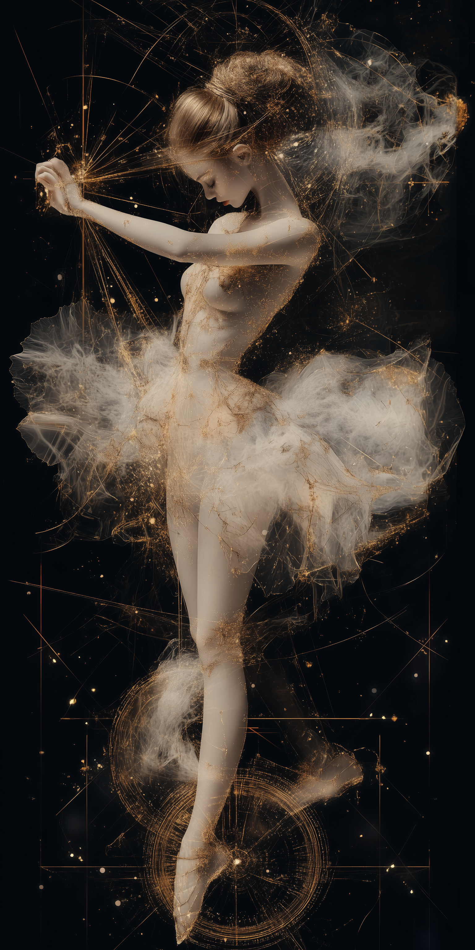 Midjourney prompt: Transparent ballerina, short hair and short skirt ... - Midjourney