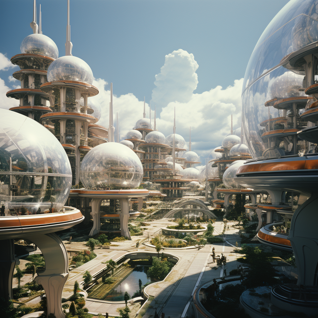 AI generated: Midjourney prompt: Retro Futurism style, It is a city designed by Buc... (Midjourney - Architecture)