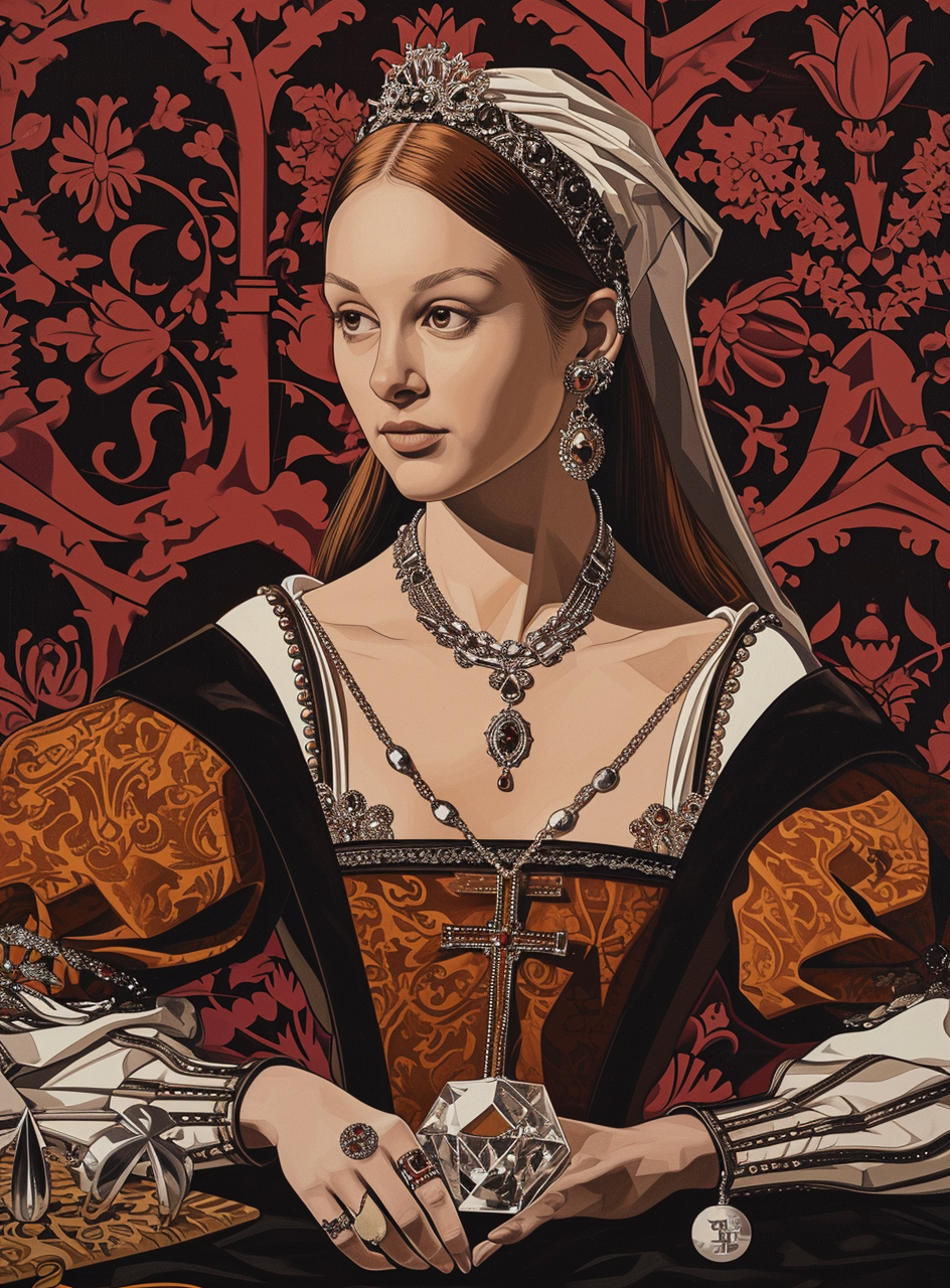 AI generated: Midjourney prompt: a medieval young queen with big diamond illustrati... (Midjourney - Character Design)