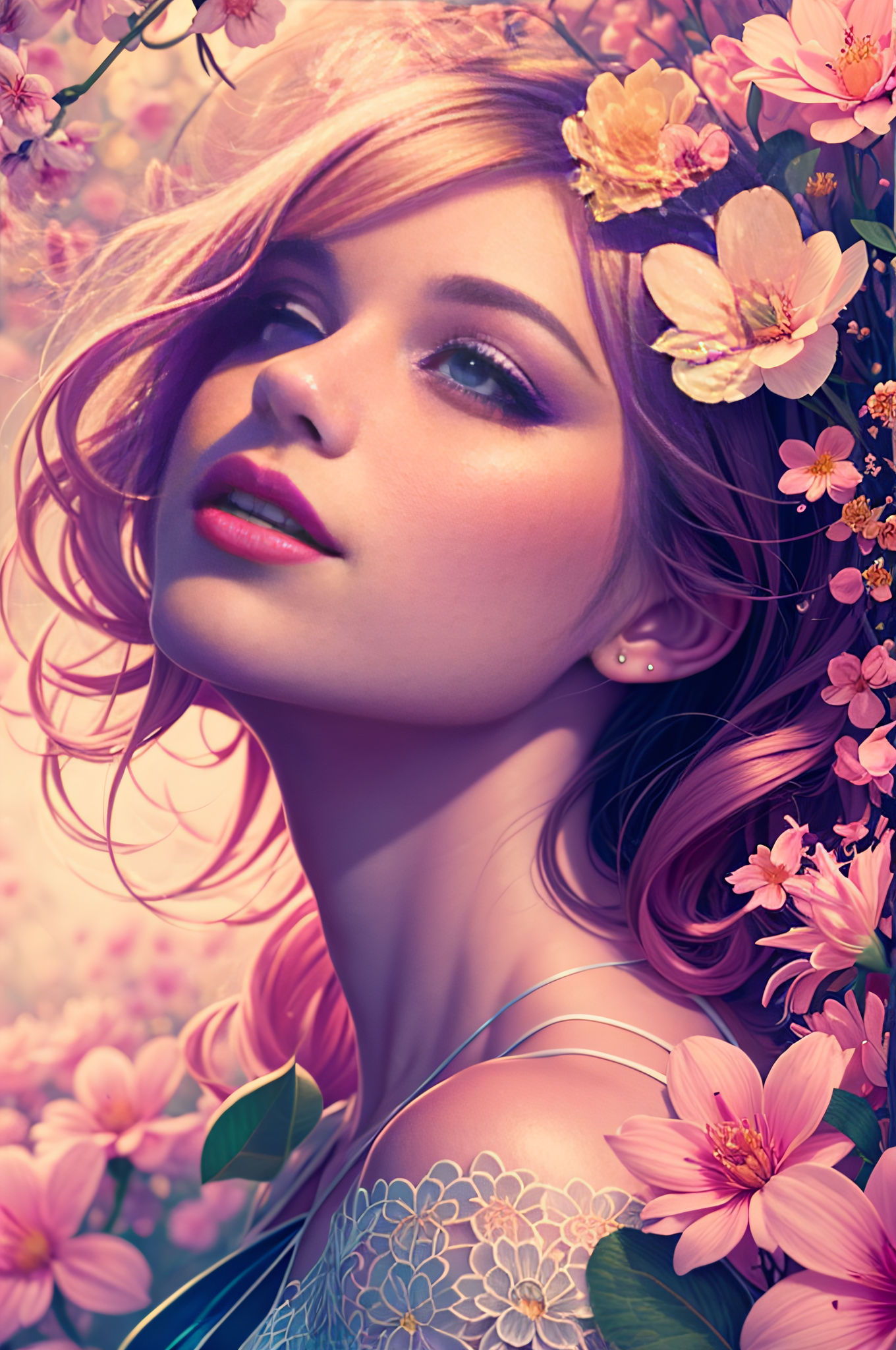 Stable Diffusion prompt: Blossoming flowers, A gentle bre...
