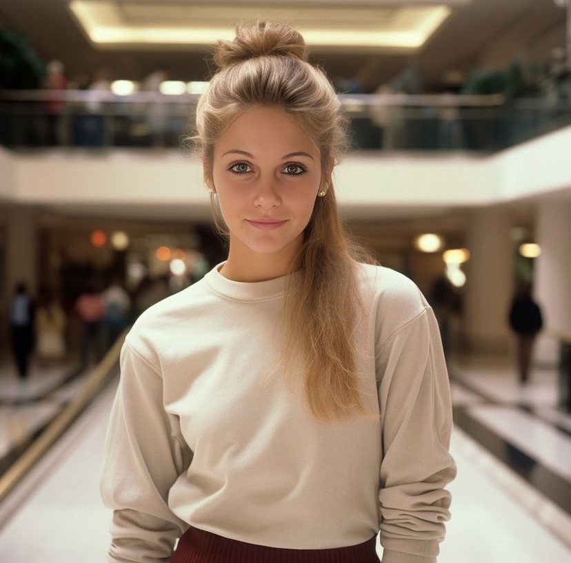 AI generated: Midjourney prompt: Beautiful blonde girl in 1985 wearing side ponytai... (Midjourney - Portraits)