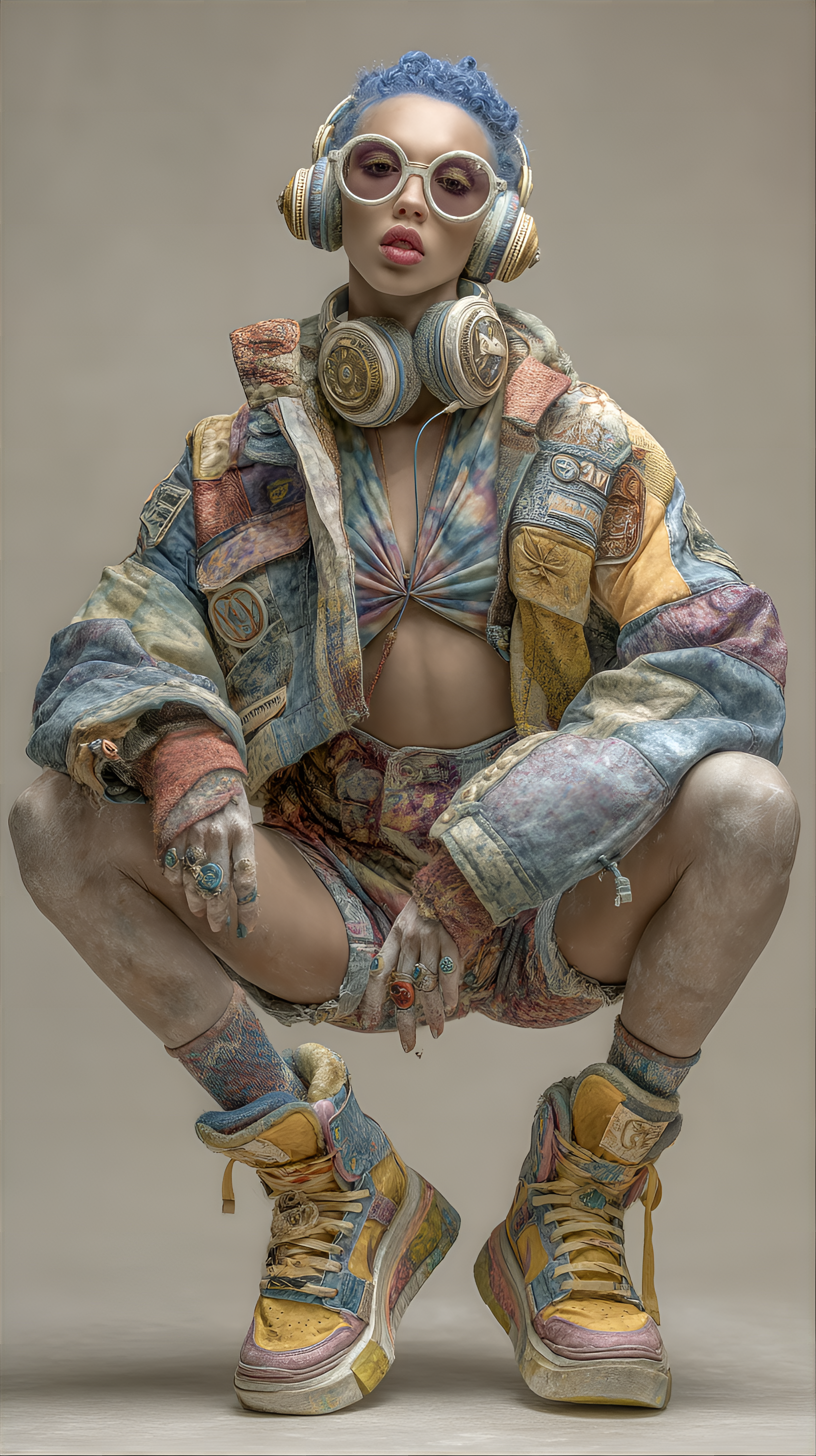 AI generated: Midjourney prompt: a person posing in an eclectic and colorful outfit... (Midjourney - Fashion)