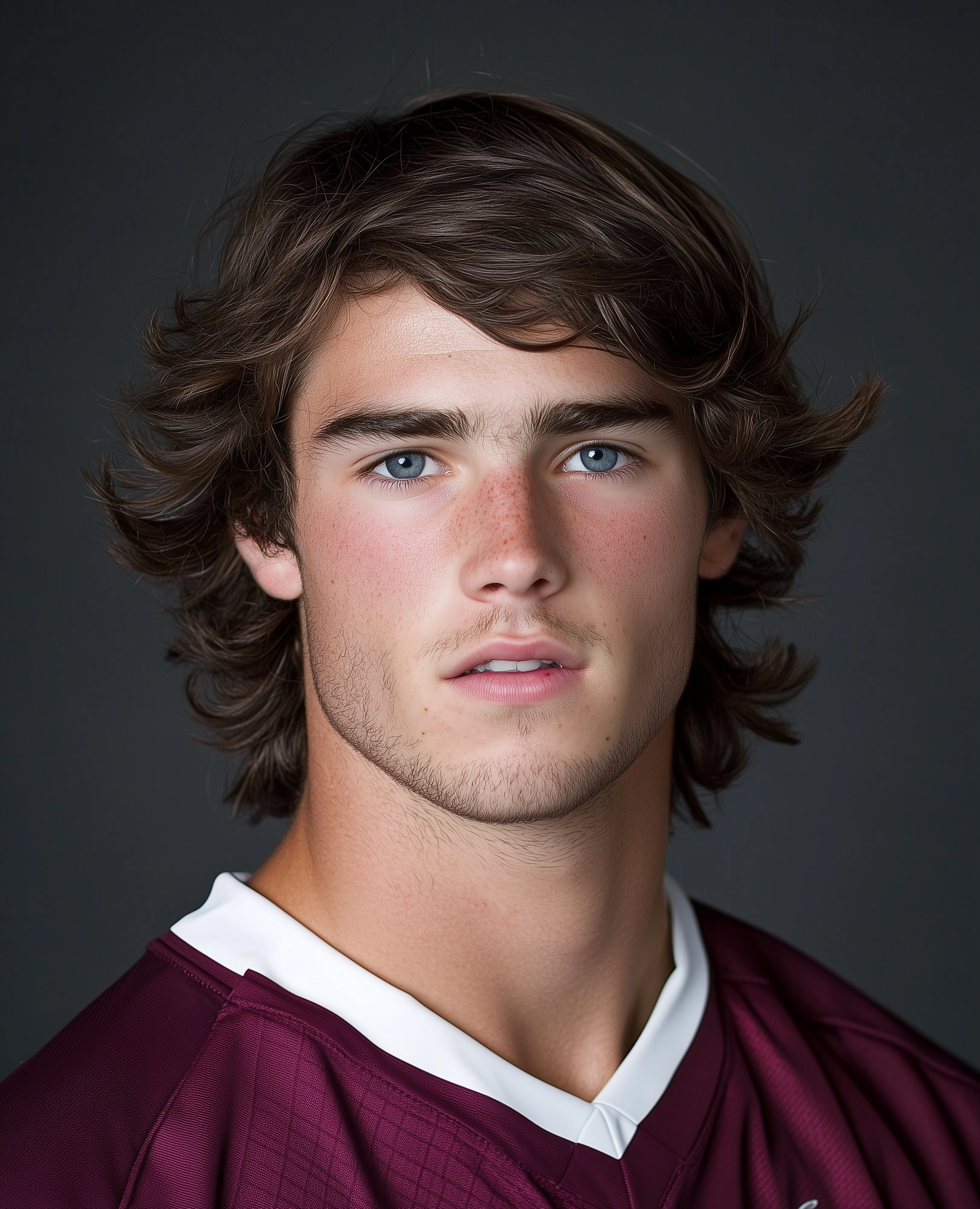صورة مولدة بالذكاء الاصطناعي: Midjourney prompt: Roanoke College men's lacrosse headshot of an athl... (نموذج Midjourney - تصوير فوتوغرافي)