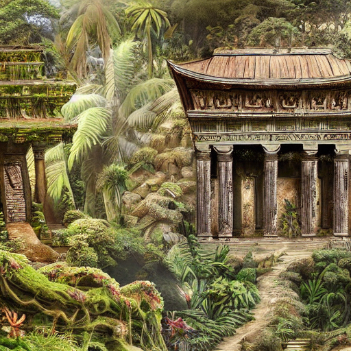 Stable Diffusion prompt: ompts ancient temple in the jung...