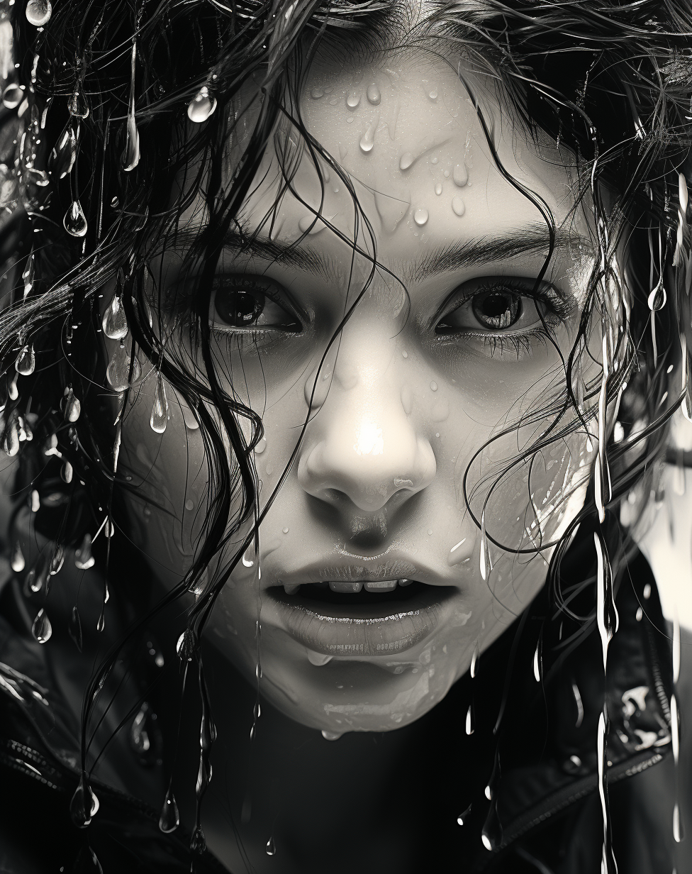 Midjourney prompt: woman face with water drops in pictures of girl fr... - Midjourney