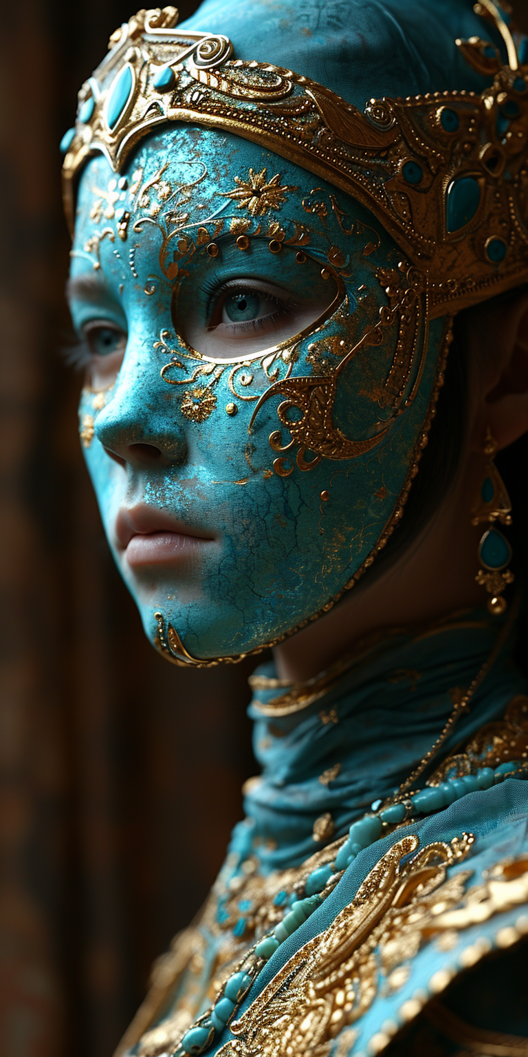 AI generated: Midjourney prompt: a woman wearing an elaborate mask around her face,... (Midjourney - Portraits)