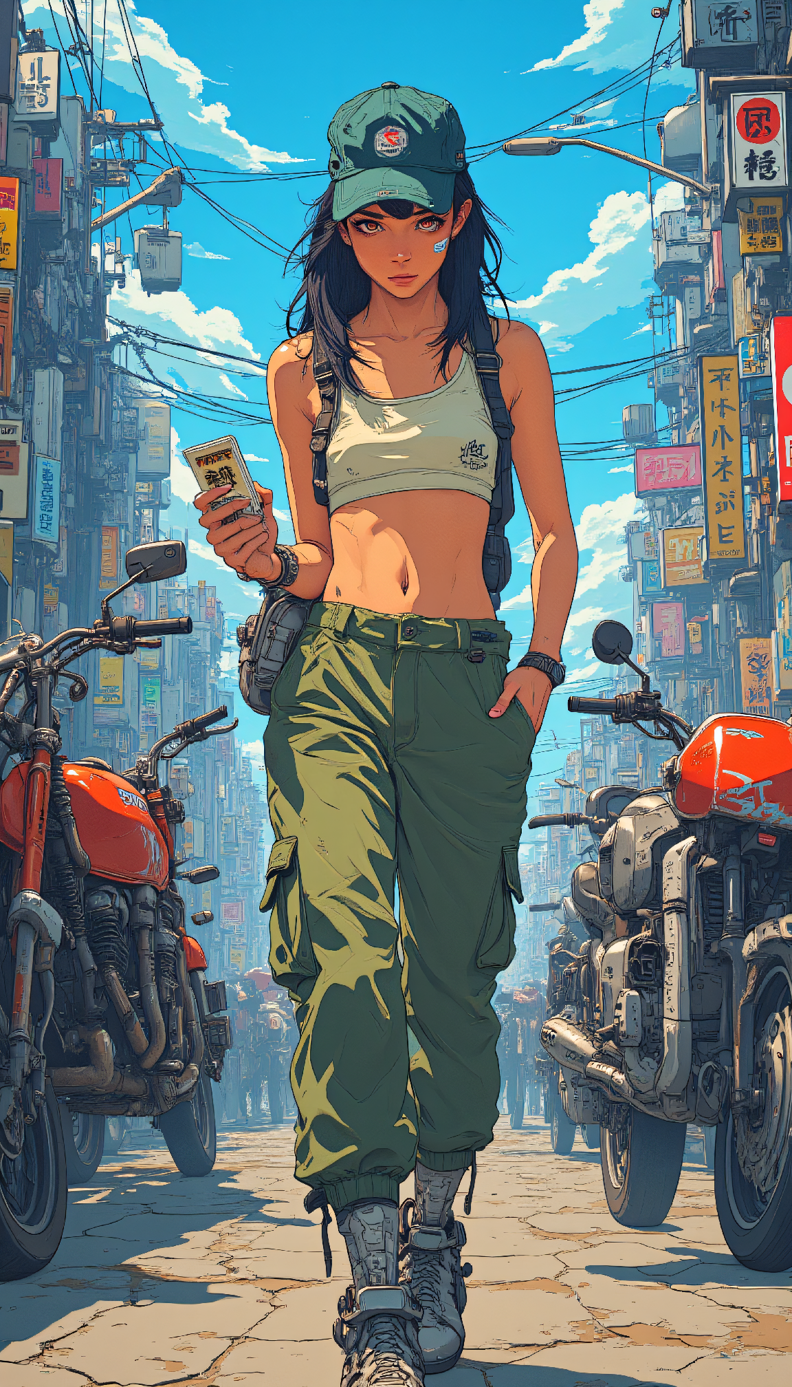 AI generated: FLUX prompt: anime artwork A dystopian water courier counts her... (FLUX - Anime)