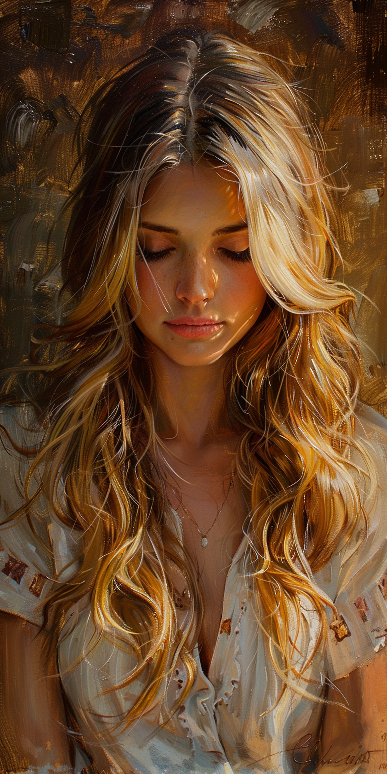 AI generated: Midjourney prompt: impressionist painting of a beautiful woman with l... (Midjourney - Portraits)