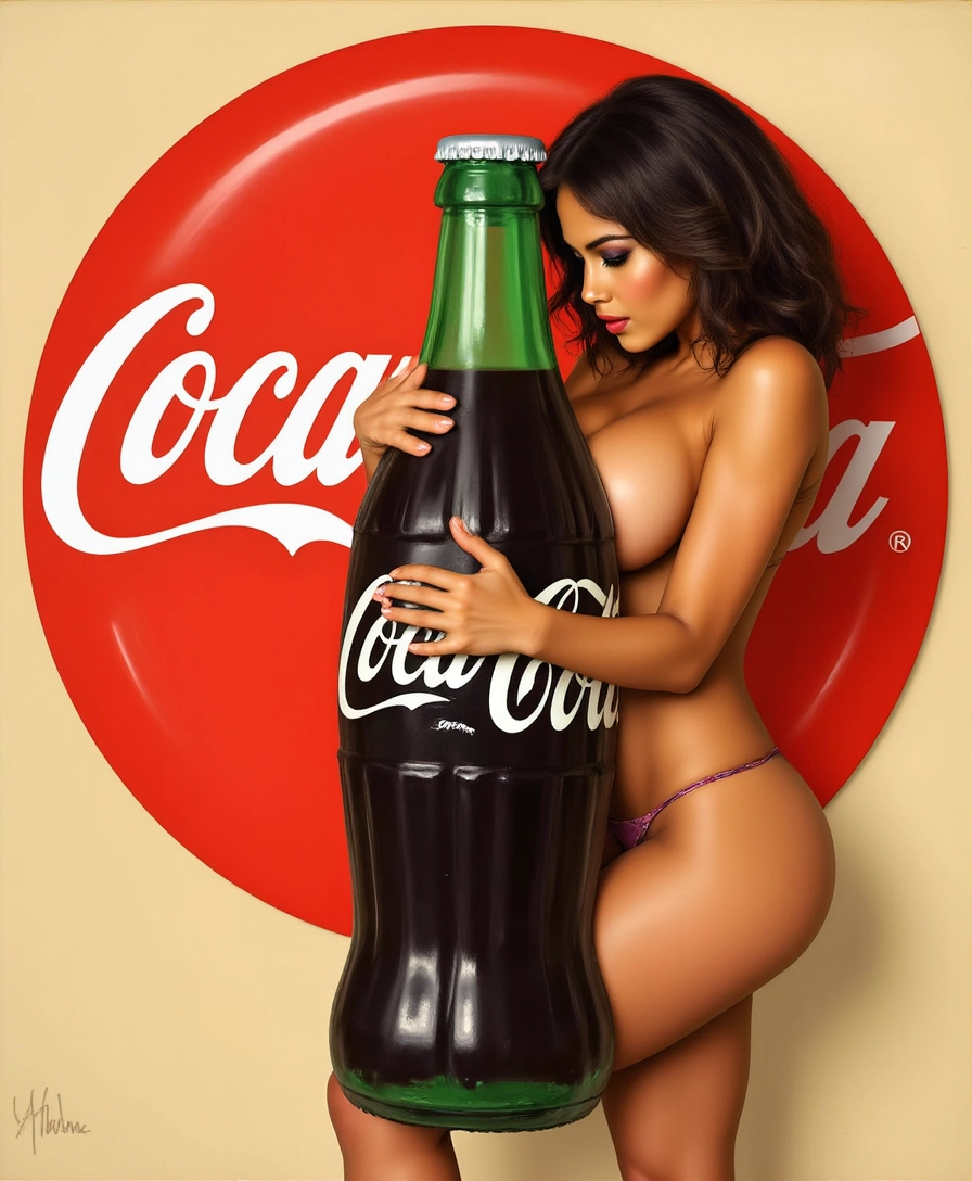 صورة مولدة بالذكاء الاصطناعي: FLUX prompt: bright red circle reminiscent of the Coca-Cola log... (نموذج FLUX - شعارات وتصميم)