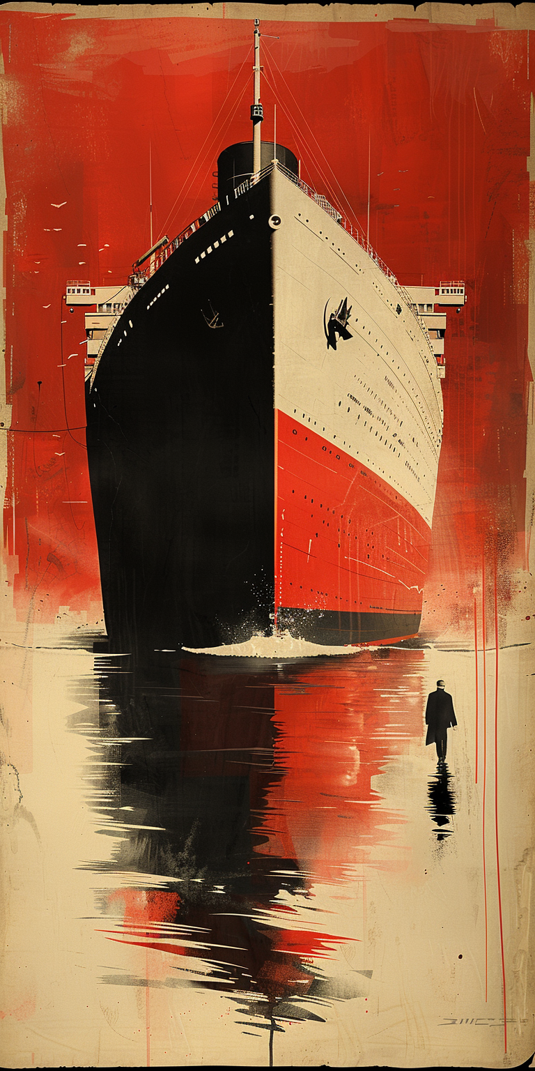 Midjourney prompt: A vintage poster of an ocean liner in Paris, paint... - Midjourney