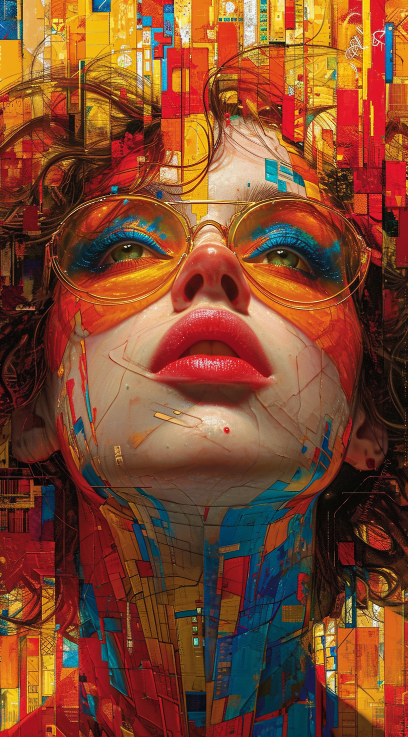 Midjourney prompt: a painting of a girl with bright colors on her fac... - Midjourney