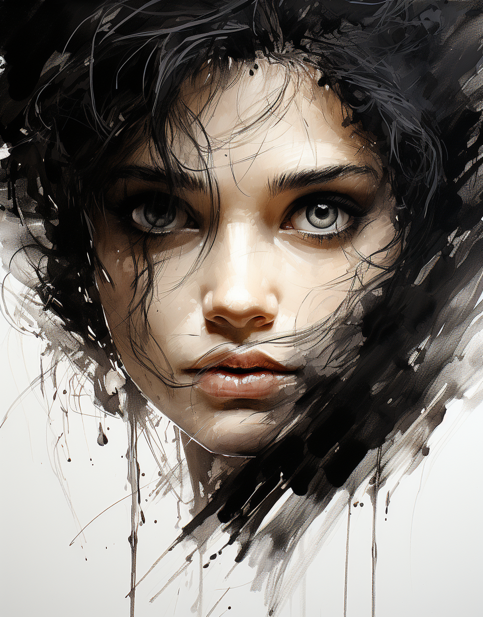 Midjourney prompt: sketch of a female face with eyes, in the style of... - Midjourney