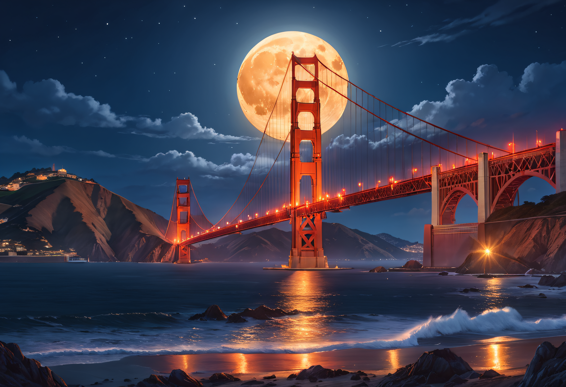 صورة مولدة بالذكاء الاصطناعي: Golden Gate by Moon Light v2 (نموذج Stable Diffusion - مناظر طبيعية)