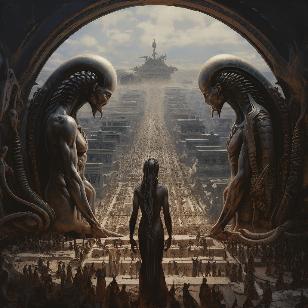 صورة مولدة بالذكاء الاصطناعي: Midjourney prompt: 3000 A. D., 2999 A. D. , style by greg rutkowski (نموذج Midjourney - مناظر طبيعية)